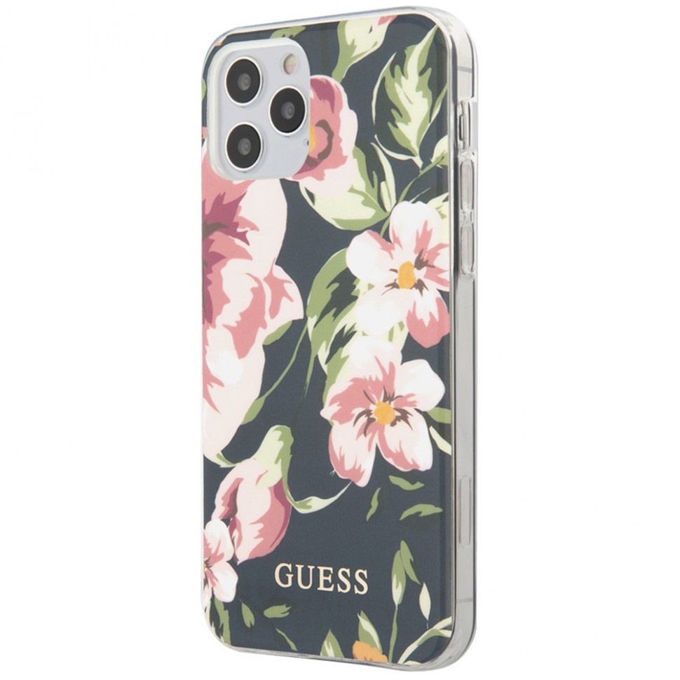 Чехол для смартфона Guess Flower Shiny N.3 для iPhone 12/12 Pro, тёмно-синий Чехол для смартфона Guess Flower Shiny N.3 для iPhone 12/12 Pro, тёмно-синий