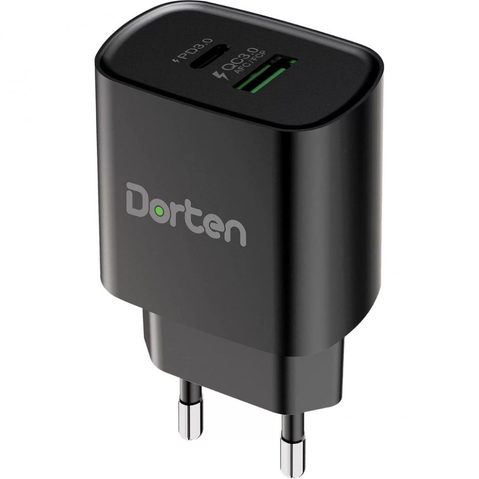 Зарядное устройство Dorten 2-Port USB 20W Wall Quick Charger (USB-C, USB-A), чёрный Зарядное устройство Dorten 2-Port USB 20W Wall Quick Charger (USB-C, USB-A), чёрный