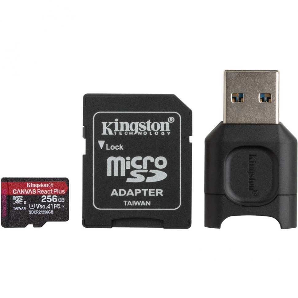 Карта памяти Kingston Canvas React Plus microSDXC 256GB с адаптером и USB-ридером Карта памяти Kingston Canvas React Plus microSDXC 256GB с адаптером и USB-ридером