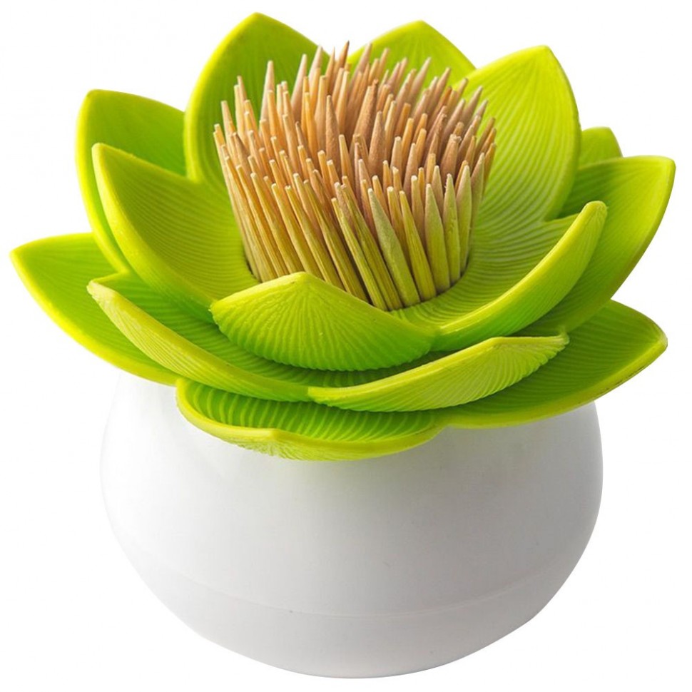 Держатель для зубочисток Qualy Lotus QL10156-WH-GN Держатель для зубочисток Qualy Lotus QL10156-WH-GN