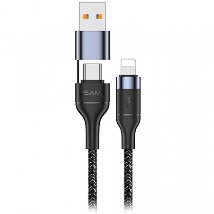 Кабель Usams SJ404 2 In 1 USB Type-C/USB - Lightning 1.2 м, чёрный